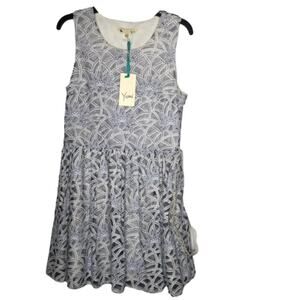 Yumi Fit & Flare Dress Pleated Sleeveless Crew Neck Belted Gray Size 6-8 NEW